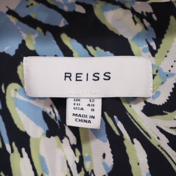 REISS Laura Floral Print Split Sleeve Blouse Blue Green Multicolor Size 8 - Picture 8 of 9